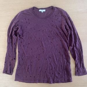Women's Iro Size XS Marvina 100% Linen Distressed Burgundy Lightweight Sweater
